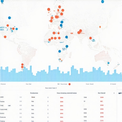 Map analytics dashboard with data points and customer interaction metrics.