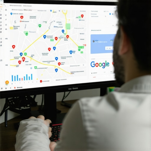 SEO expert reviewing maps analytics and charts on a computer