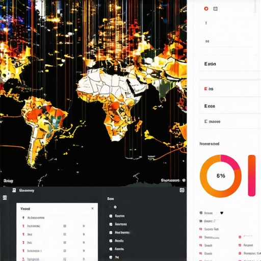 Close-up of a digital map with analytics overlays