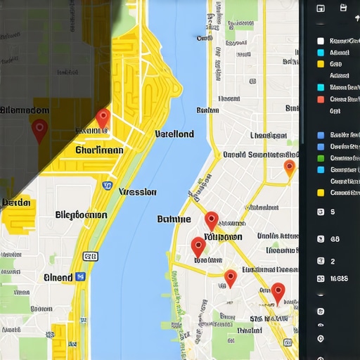 Business owner analyzing map analytics data on a computer screen