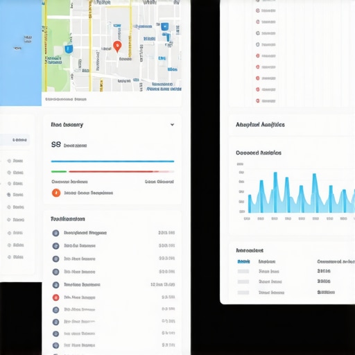 Screenshots of a map analytics dashboard highlighting data and insights for local SEO