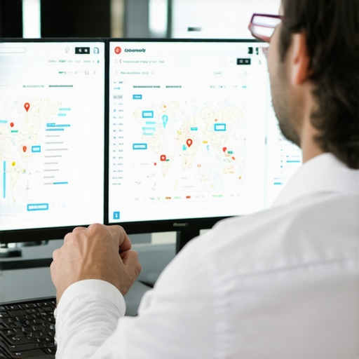 Mapping and Analytics Tools for Local SEO Person working with digital maps and analytics software to maintain Google Maps rankings.
