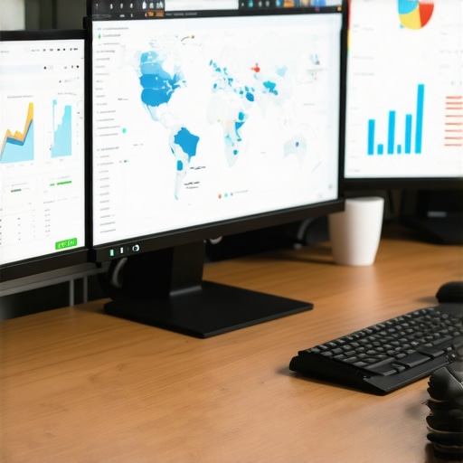 A workspace showing devices with maps and analytics dashboards for local SEO.