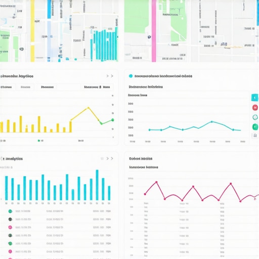 A computer screen showing maps analytics and SEO metrics with graphs and data points.