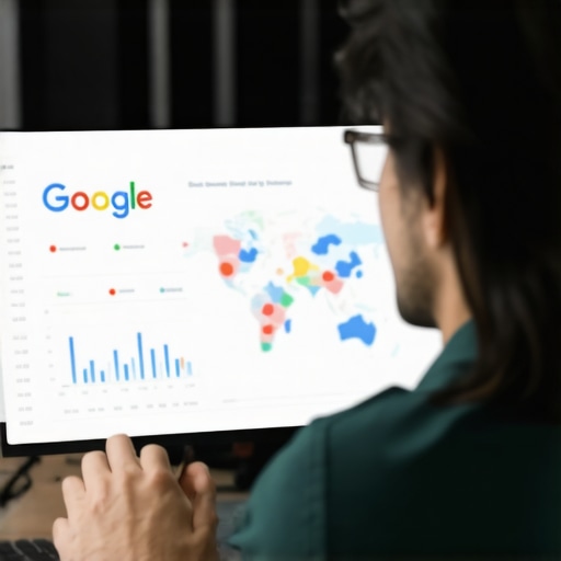 Person reviewing Google Maps analytics and SEO data on a laptop.