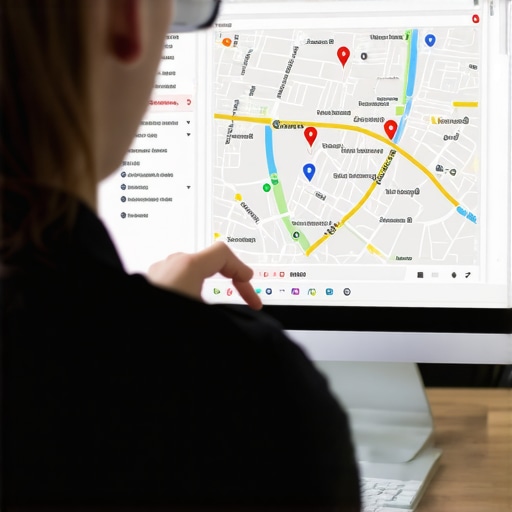 Google Maps Data Correction A person updating their Google Maps business listing with analytics data on screen