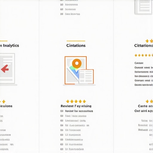 A visual infographic illustrating the step-by-step process for optimizing Google Maps listings using analytics, citations, reviews, and content strategies.