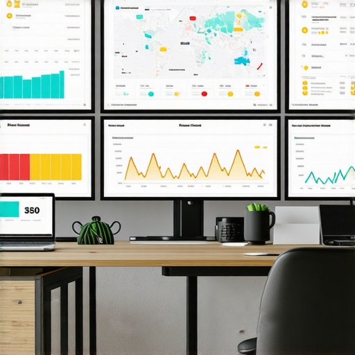 Close-up of a computer screen displaying maps analytics and SEO metrics.