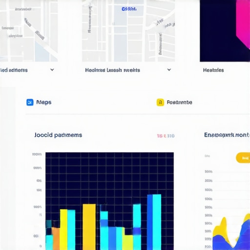 Screenshot of a comprehensive analytics dashboard displaying map heatmaps, user engagement, and flowcharts for local search optimization insights.
