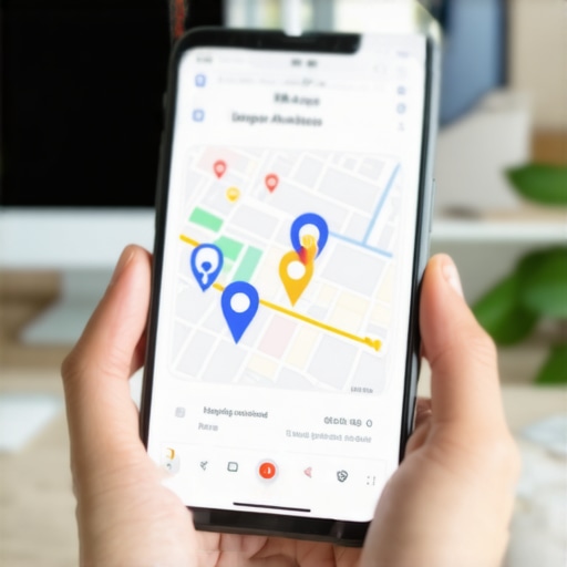 Close-up of a person's hand holding a smartphone showing Google Maps analytics and charts.
