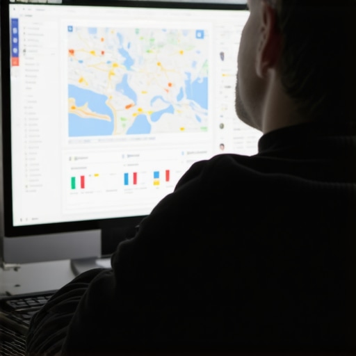 A professional reviewing maps analytics and local ranking data on a computer