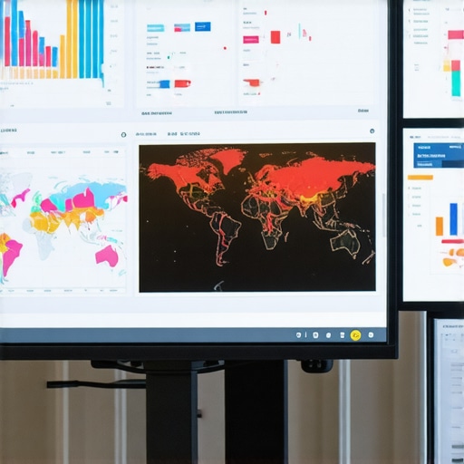 Person studying map analytics data on a computer