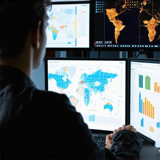 An SEO professional examining local SEO analytics and heatmaps on computer screens.