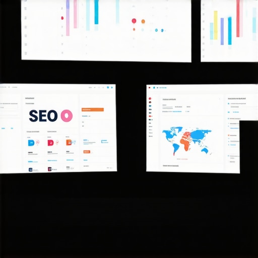 Screens showing SEO and maps analytics data for local ranking optimization.