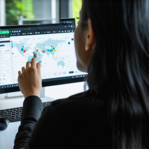 A person reviewing detailed maps and analytics on a monitor to optimize Google Maps rankings