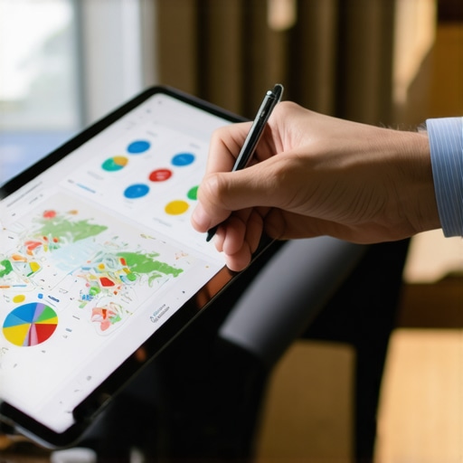 Person reviewing digital maps analytics data on a tablet for local SEO strategy.