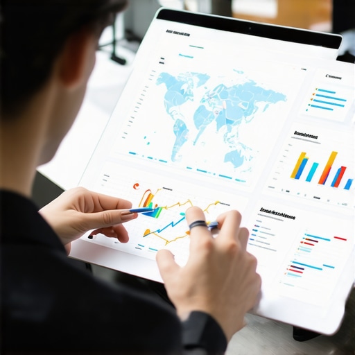 Person reviewing maps analytics data on a computer screen with charts and graphs.