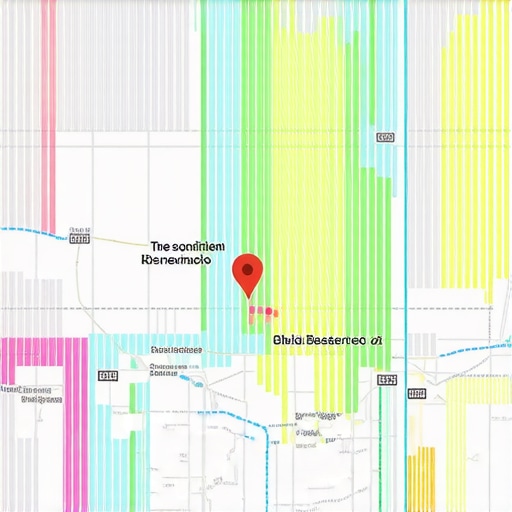 A digital map with overlays illustrating local search analytics and subtle ranking factors